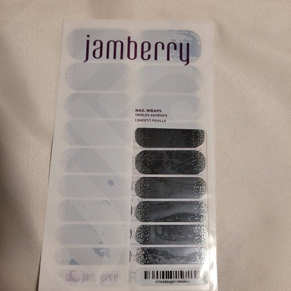 Jamberry Nail Wraps, NWT, Black, Silver, A154, Midnight Celebration, Manicure - Picture 2 of 13